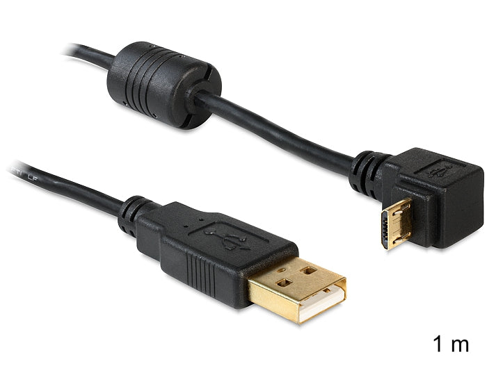 DeLOCK USB-A auf Micro-USB-B Kabel – USB 2.0 (480 Mbit/s) – 1 m – Abgewinkelt, vergoldete Kontakte – Schwarz