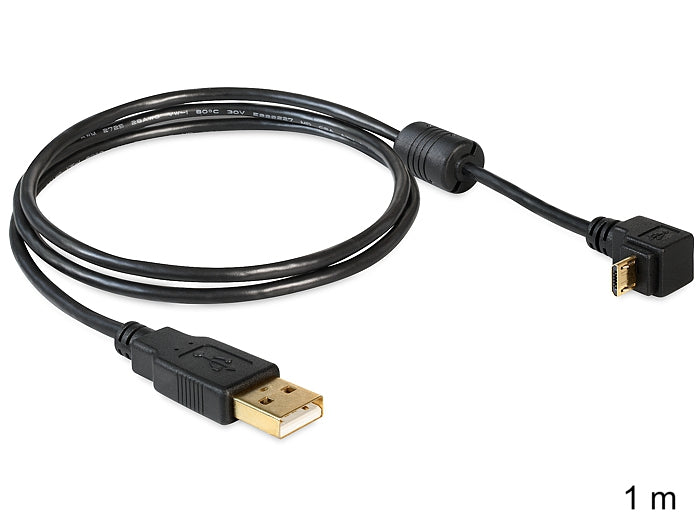 DeLOCK USB-A auf Micro-USB-B Kabel – USB 2.0 (480 Mbit/s) – 1 m – Abgewinkelt, vergoldete Kontakte – Schwarz