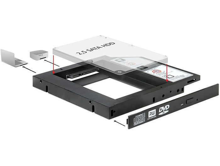 DeLOCK Montagehalterung – für 2,5″ SATA-Laufwerke im 5,25″ Slim-Schacht (13 mm), 128×128×12 mm, Schwarz