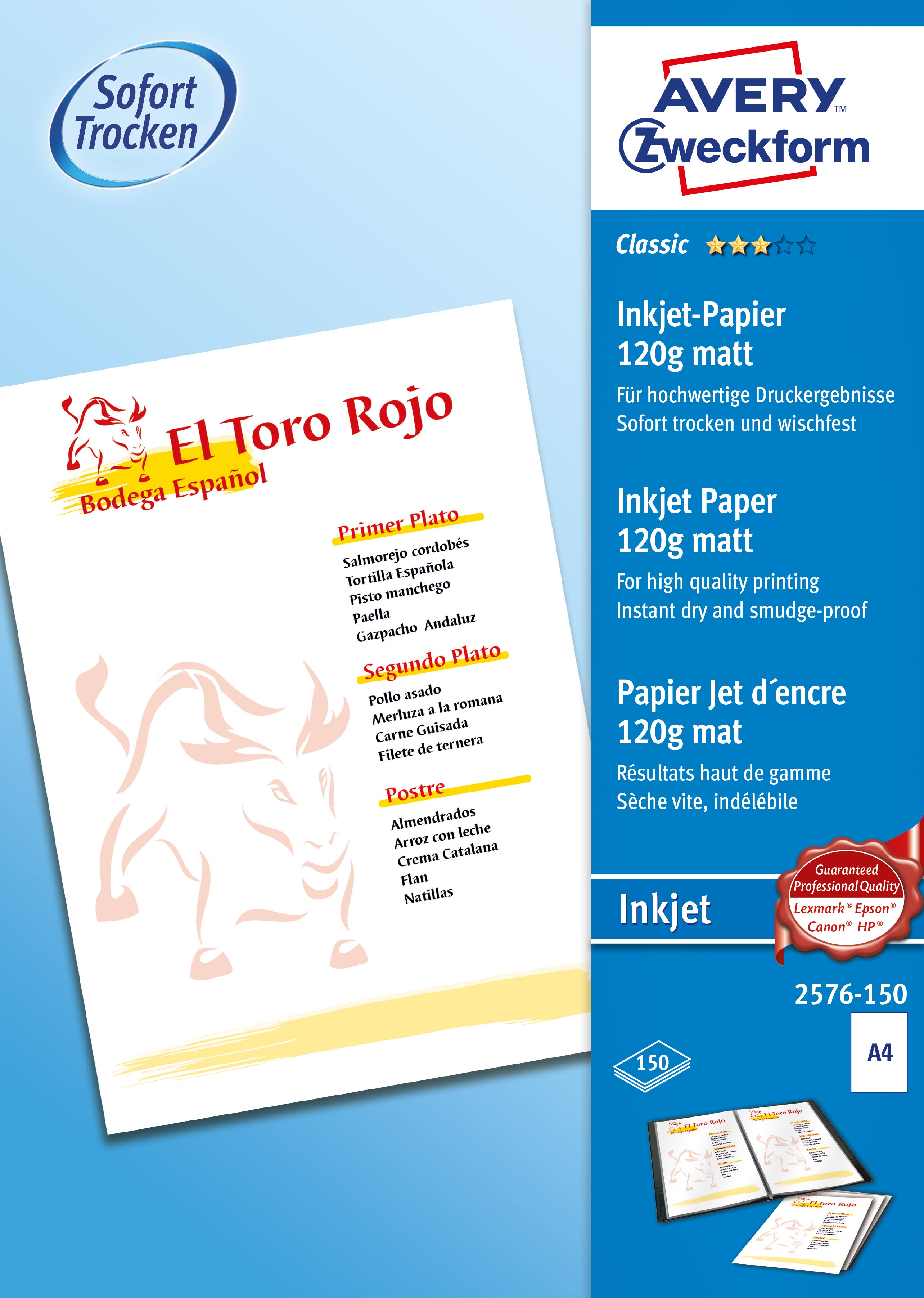 Avery Zweckform Inkjetpapier – A4, 120 g/m², weiss – für Inkjet – FSC – 150 Blatt