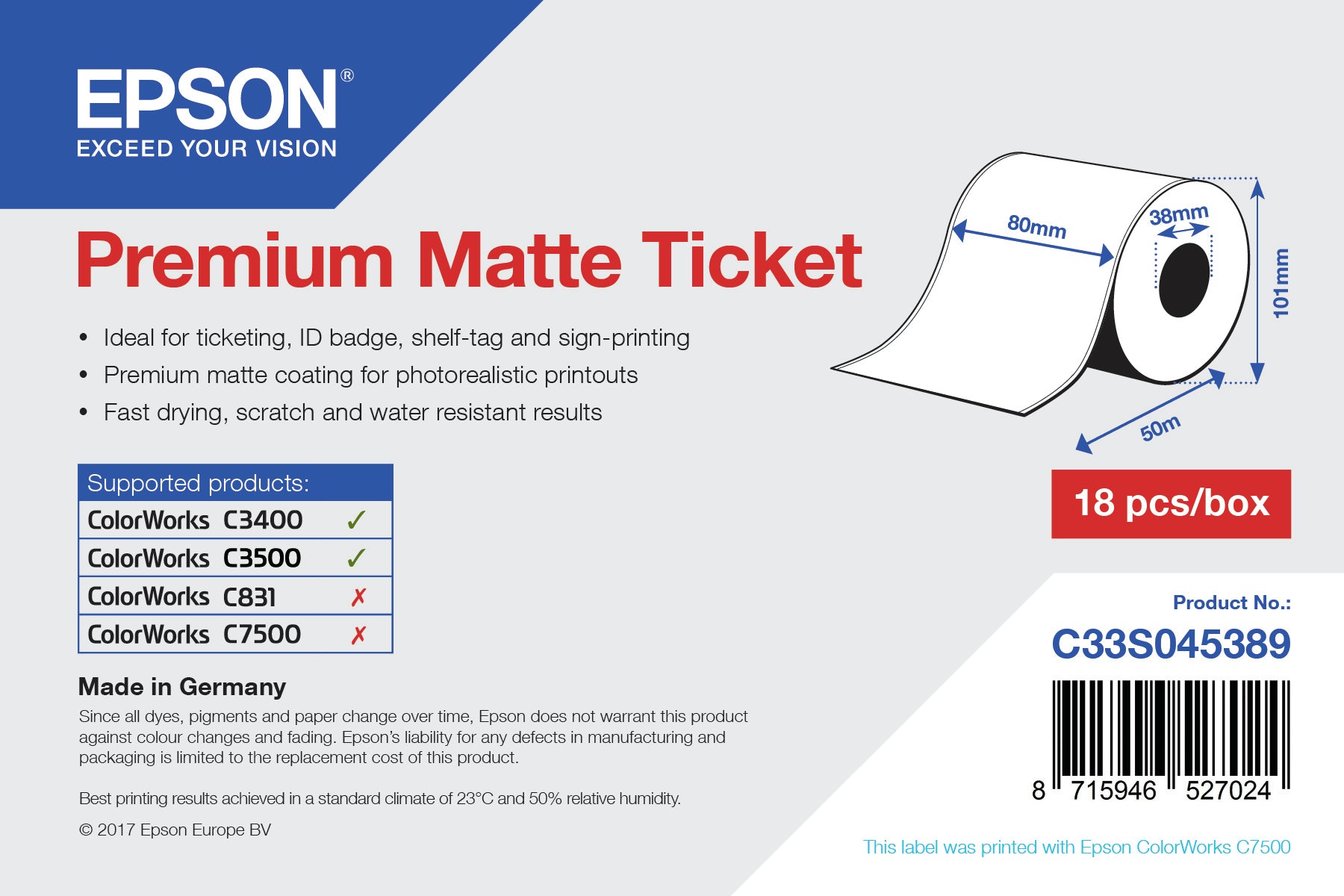 Epson Additionsrolle 80 mm × 50 m – 1 Rolle