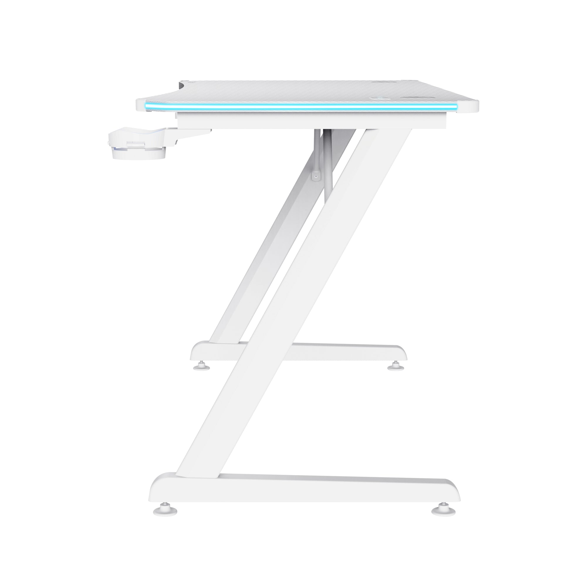 Trust GXT709W Luminus – Rollbarer Computertisch, 1'200×600×740 mm, RGB-LED-Beleuchtung, bis 150 kg, Weiss