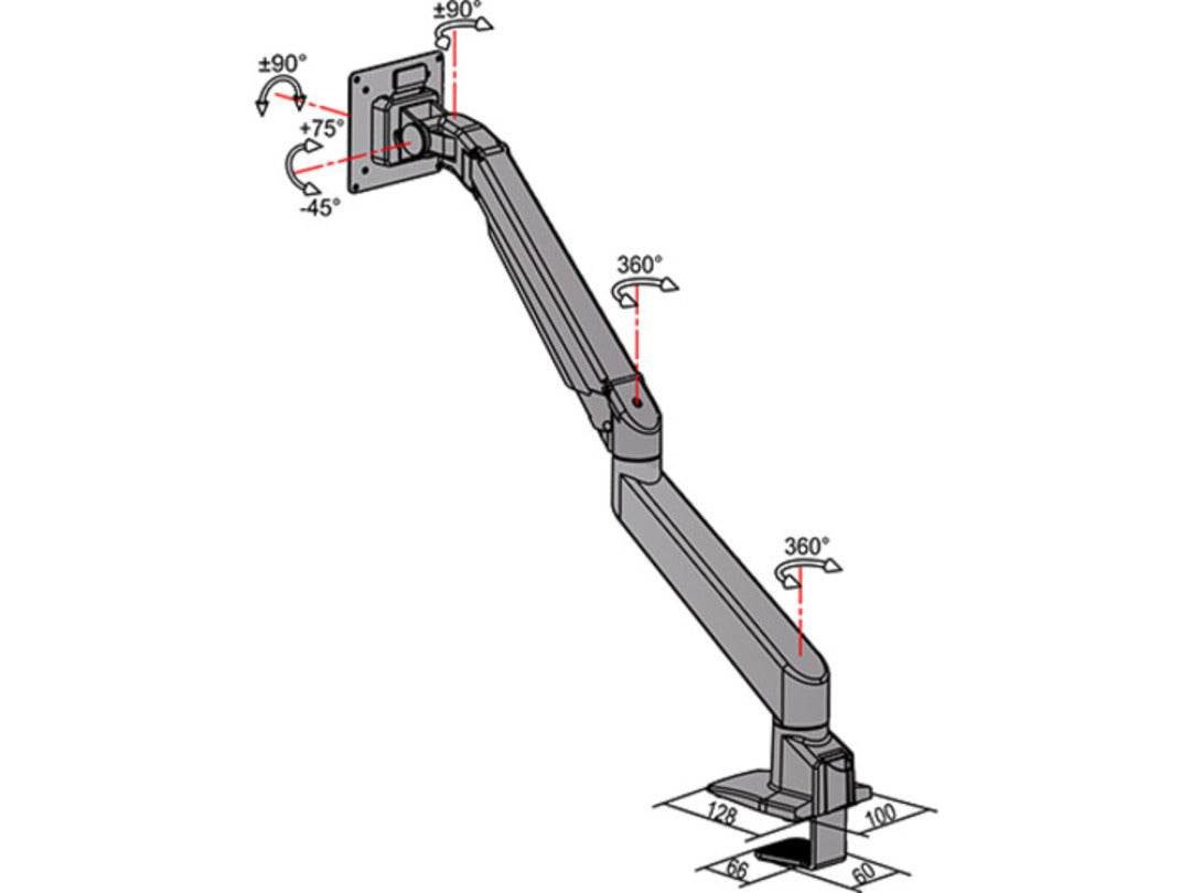 Multibrackets Gasliftarm HD 5617 – Monitorarm, bis 32", VESA 75 × 75 mm, 21 kg, Drehen, Weiss