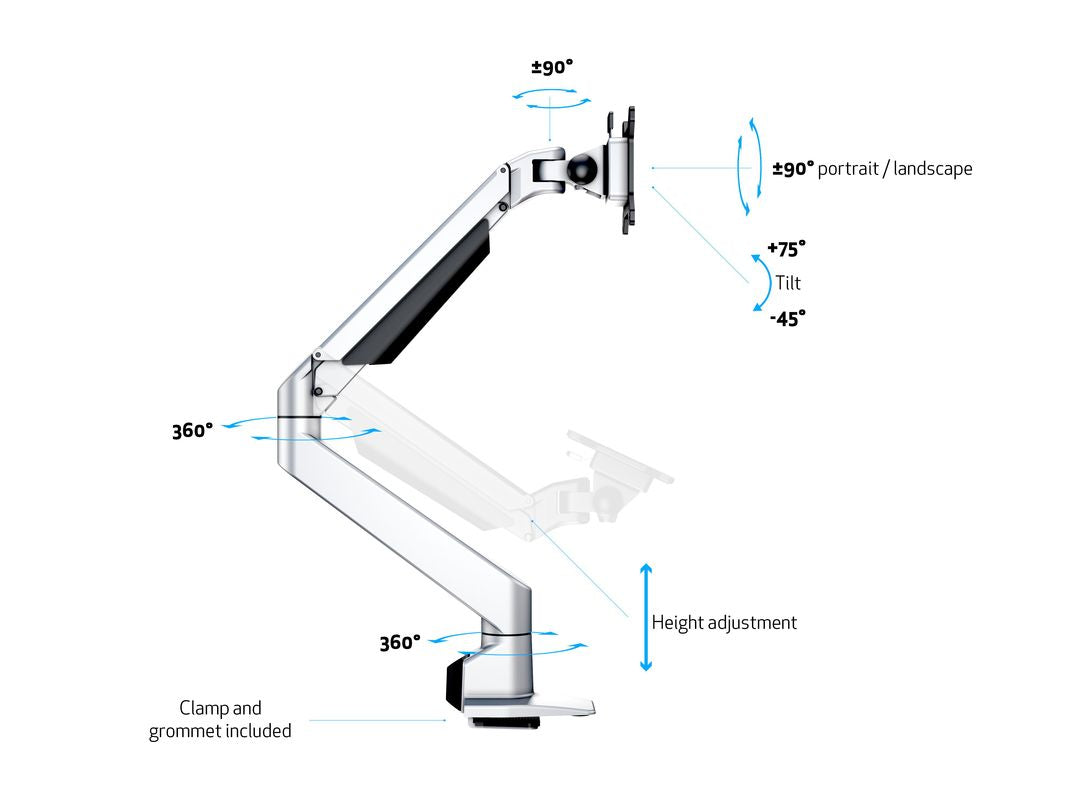 Multibrackets 5624 – Monitorarm, Tischklemme, bis 32", VESA 75 × 75/100 × 100 mm, 21 kg, Silber