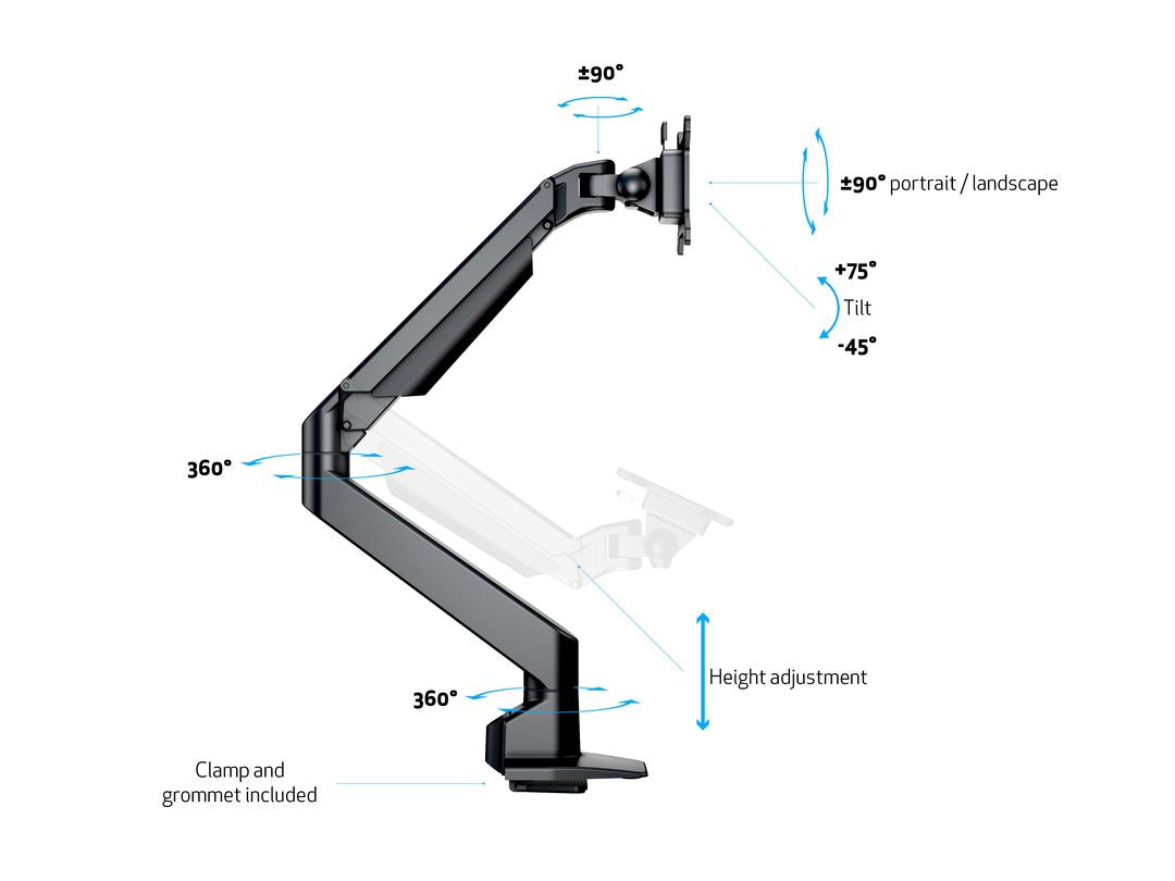Multibrackets Monitorarm, Single, bis 32", VESA 75 × 75 mm, 10 kg, neigbar, schwarz
