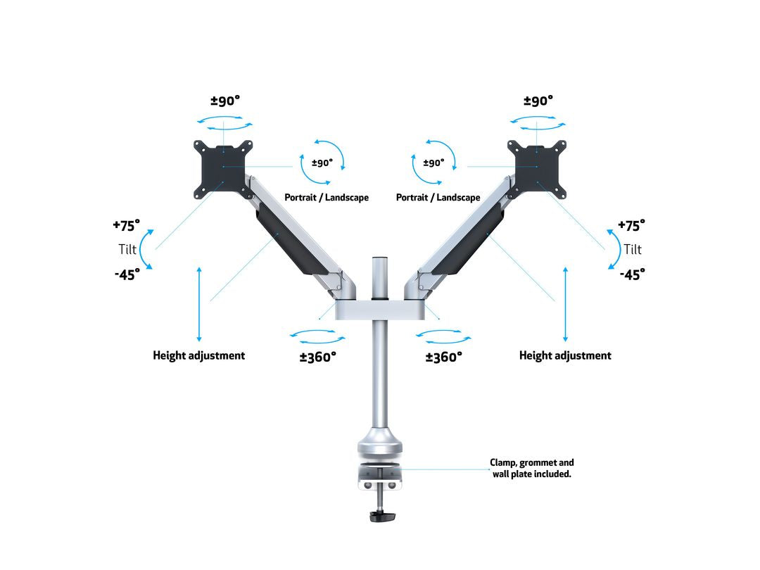 Multibrackets Tischständer Duo 7198 – Tischhalterung, Dual, Standfuss, bis 32", VESA 100 × 100 mm, 10 kg, drehbar