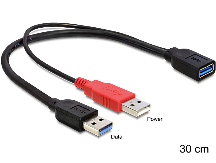 DeLOCK USB-Kabel (Y) USB-A auf 2× USB-A – USB 3.2 Gen 1 (5 Gbit/s) – 0,3 m – Passiv – Schwarz