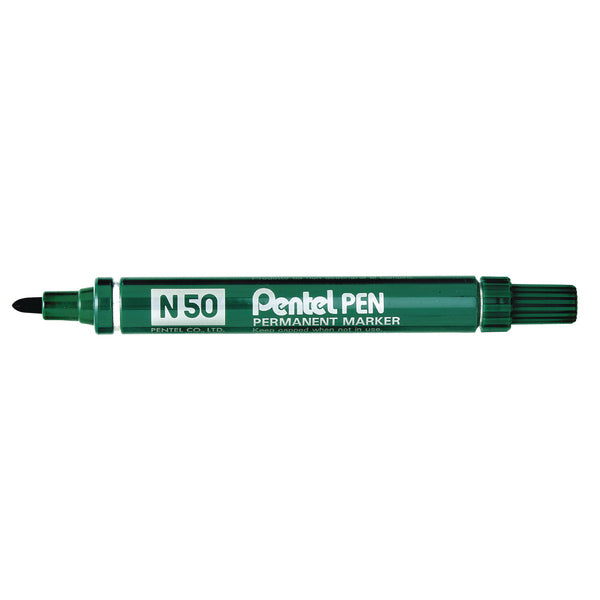 Pentel N50 Permanentmarker – Rundspitze 4,3 mm – Grün – 12er-Pack – für Glas, Metall und Kunststoff