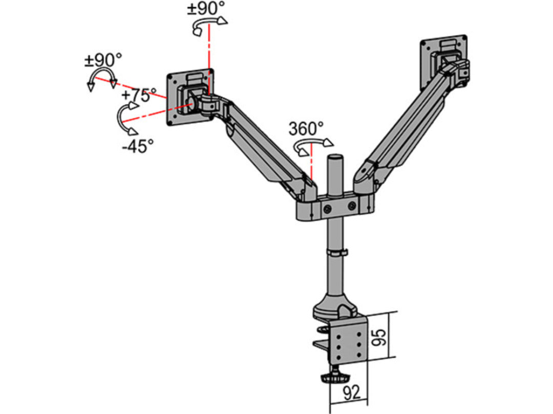 Multibrackets Tischständer Duo 7198 – Tischhalterung, Dual, Standfuss, bis 32", VESA 100 × 100 mm, 10 kg, drehbar