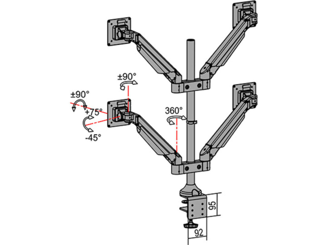 Multibrackets Gasliftarm HD 2609 – Monitorarm, 4, bis 32", VESA 75 × 75/100 × 100 mm, 21 kg, neigbar, schwarz