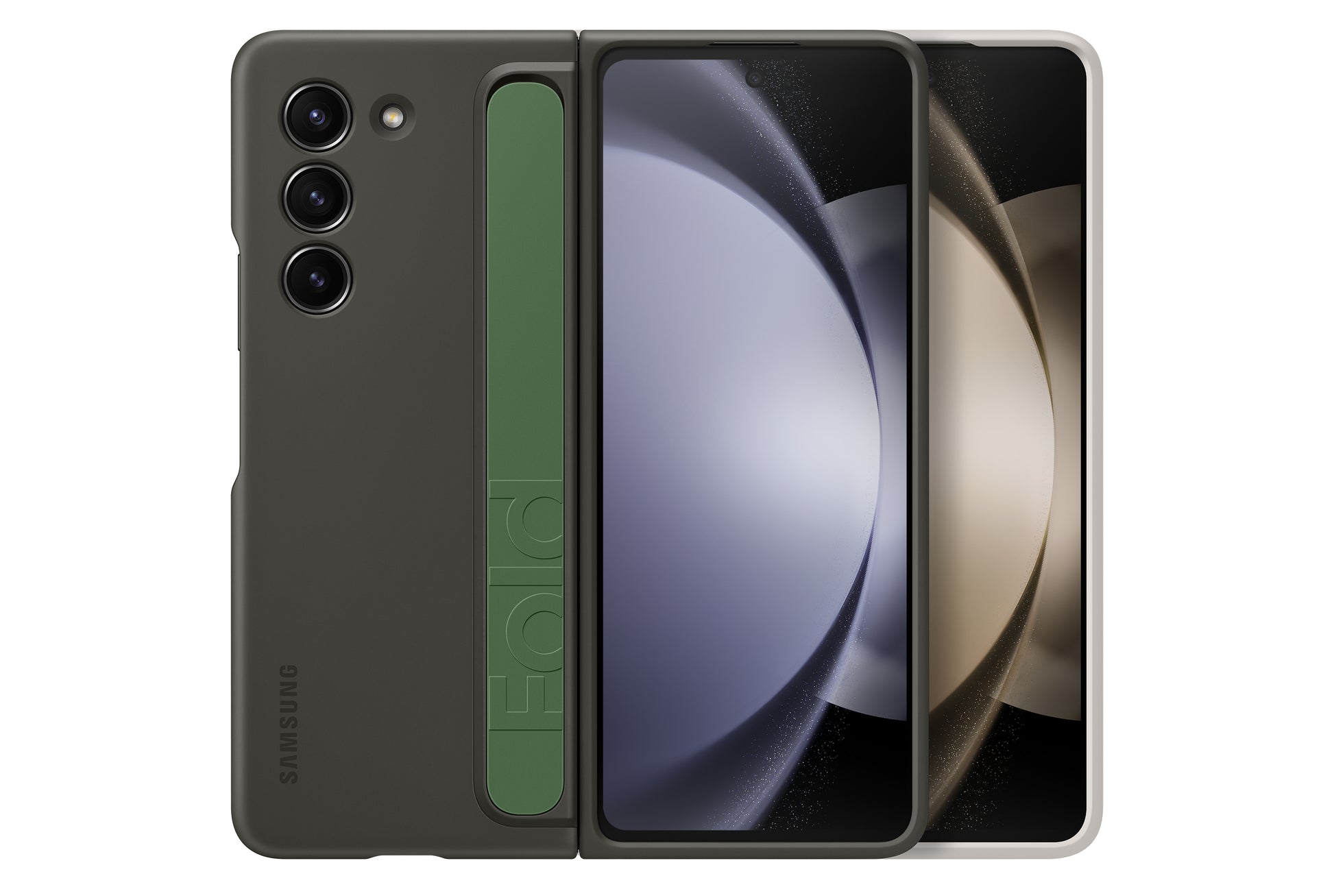 Samsung Fold Backcover – für Samsung Galaxy Z Fold5, mit Ständer, Kunststoff, Sand, mit Trageschlaufe