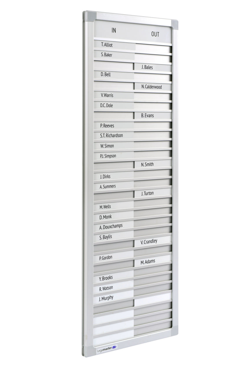 Legamaster PROFESSIONAL Anwesenheitstafel in-out – 260 × 770 × 21 mm – Aluminium – zur Wandmontage