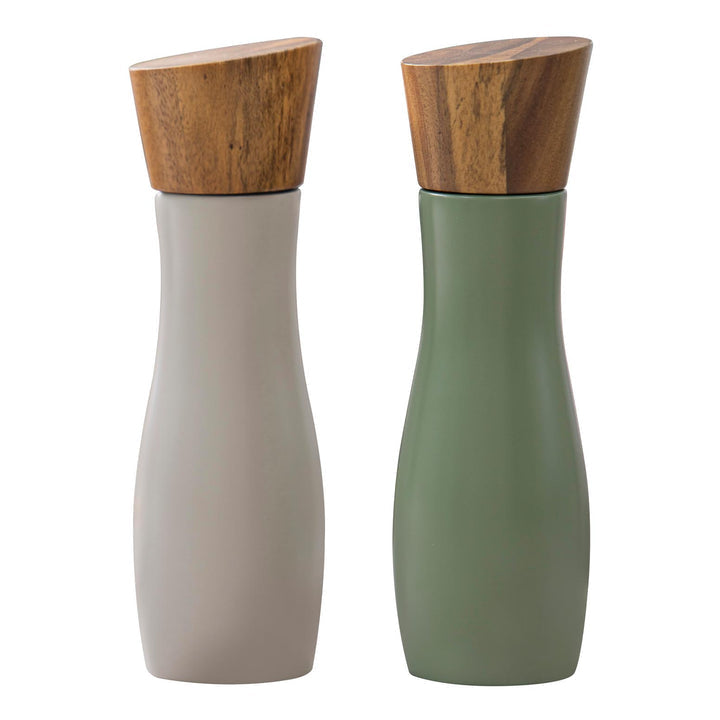 Ladelle Salz- und Pfeffermühle Ø 6 × 19,5 cm, Keramik/Akazienholz, Salbeigrün, 2-teilig