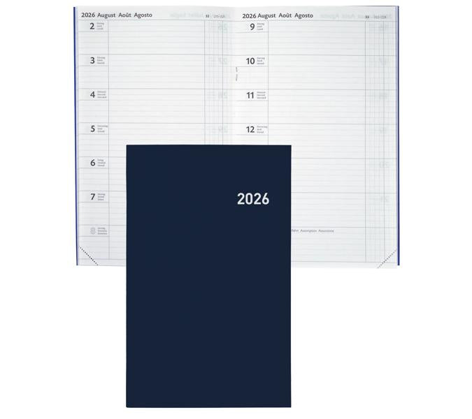 Biella Agenda – 1 Woche/1 Seite, gebunden, 15 × 24 cm, Jan–Dez, 2026, Dunkelblau, PEFC