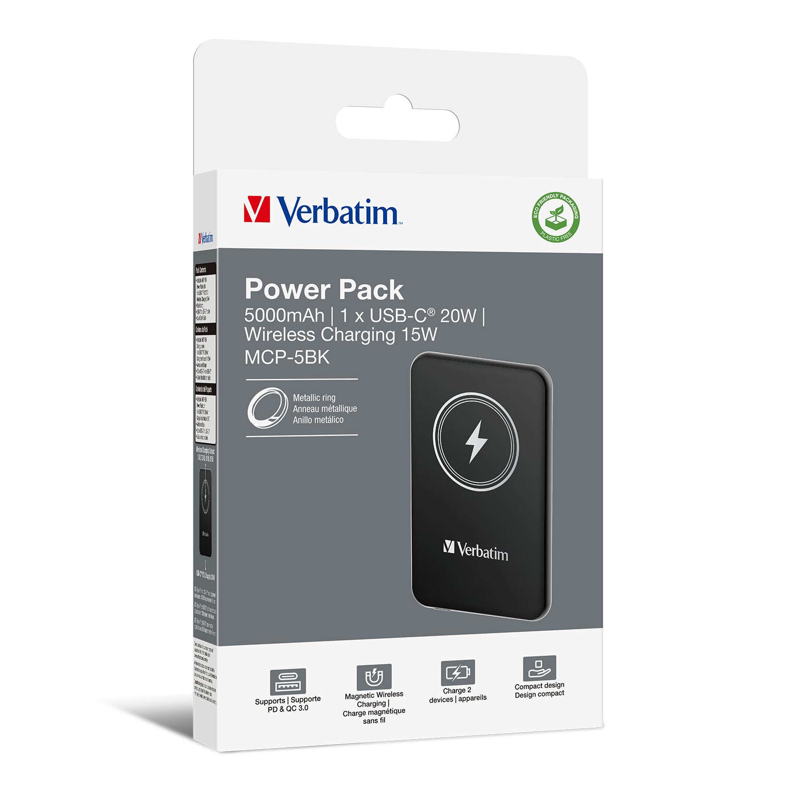 Verbatim Charge 'n' Go MagSafe Powerbank 5'000 mAh – 20 W PD, Wireless 15 W, 1× USB-C, schwarz
