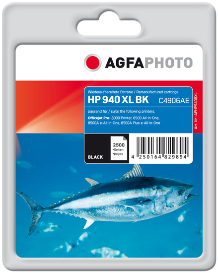 AgfaPhoto 940XL Schwarz Tintenpatrone (Kompatibel) – 2'500 Seiten – für HP OfficeJet Pro 8000/8500 – C4906AE