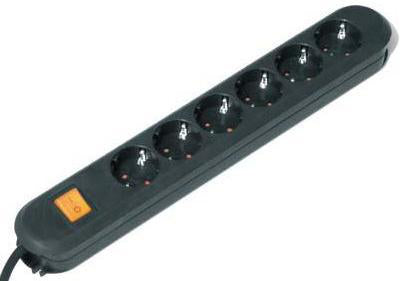 Bachmann Steckdosenleiste, 6×T13, mit Schalter (2-polig, beleuchtet), 3 m – schwarz