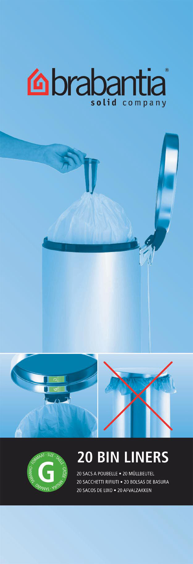 Brabantia Kehrichtsack – für PerfectFit, 30 l, mit Zugband, PE, 20 Stk