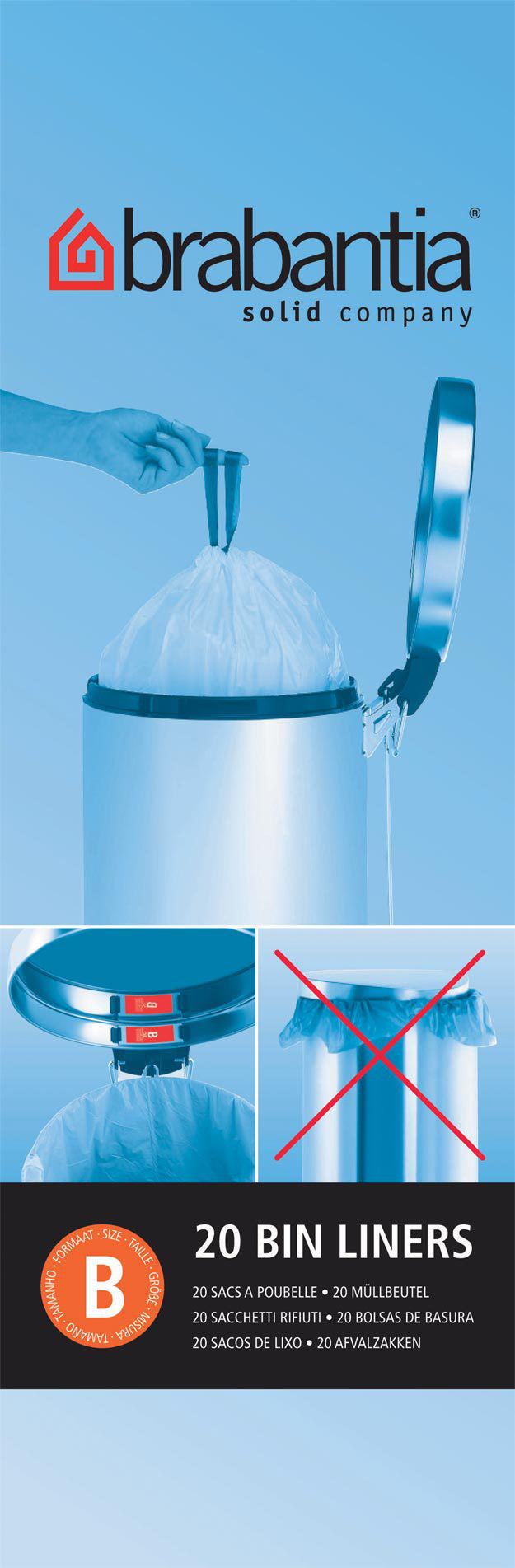 Brabantia Kehrichtsack PerfectFit für Abfallbehälter – 5 l, mit Zugband, PE, weiss, 330 × 340 × 1 mm, 20 Stk