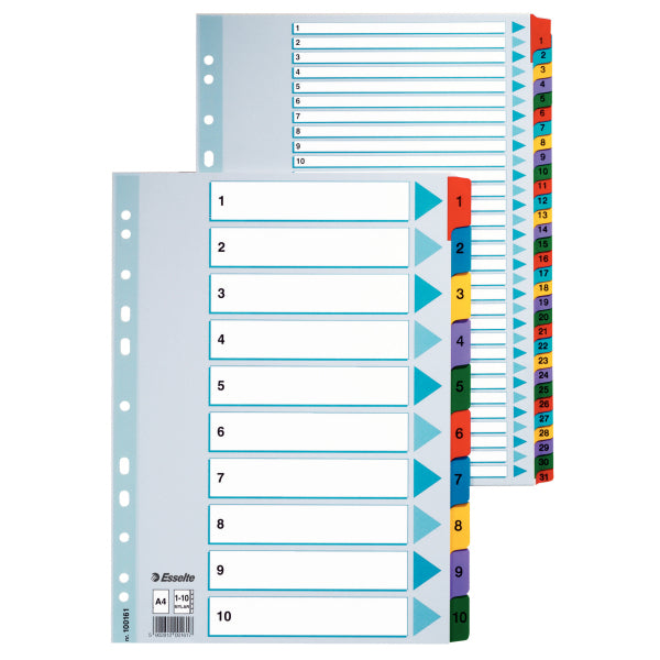 Esselte Register – für A4, Karton, A–Z, 20-teilig, mehrfarbig, 11-fach
