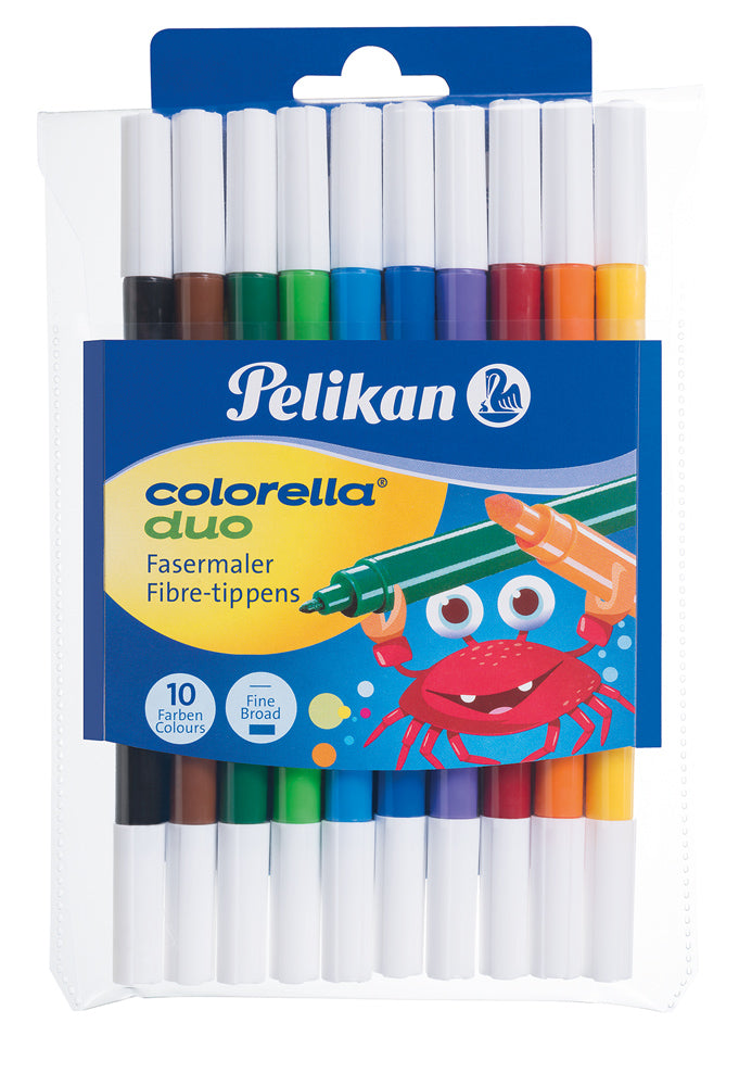 Pelikan Colorella Duo Filzstifte – Doppelspitze, Rundspitze, 1–2 mm, wasserlöslich, 10 Farben
