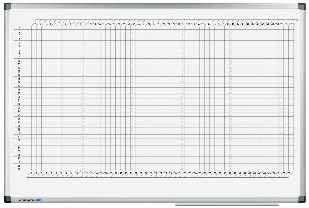 Legamaster Jahresplaner Premium – magnetisch, trocken abwischbar – Alurahmen – 90 × 60 cm – 53 Wochen