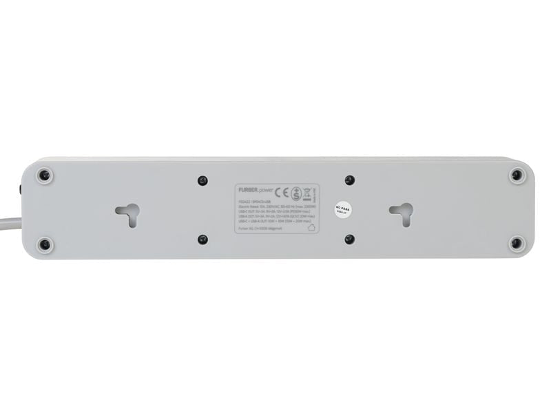 Furber. F.power Steckdosenleiste – 4× T13, USB‑A/C, 1,5 m, mit Schalter, Weiss