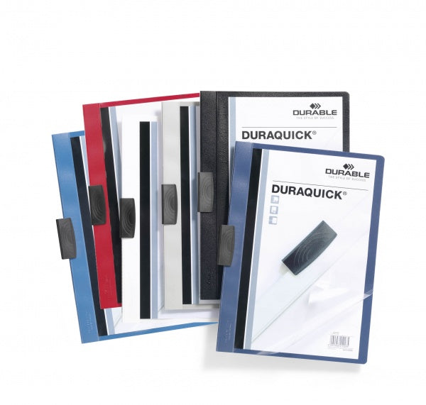 Durable Duraquick Klemmhefter für A4, Kunststoff, Weiss – Transparenter Vorderdeckel – Bis 20 Blatt – 1 Stk