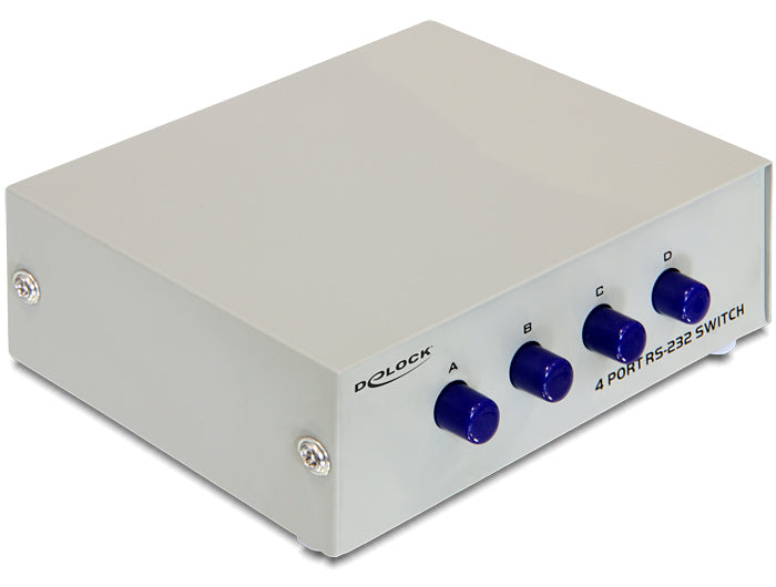 DeLOCK 87589 RS-232 Switchbox – 4× IN → 1× OUT (DB9), manuell (Tasten), für RS-232/RS-422/RS-485 Geräte, grau