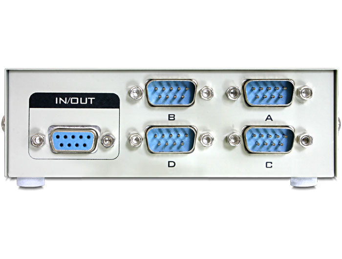 DeLOCK 87589 RS-232 Switchbox – 4× IN → 1× OUT (DB9), manuell (Tasten), für RS-232/RS-422/RS-485 Geräte, grau