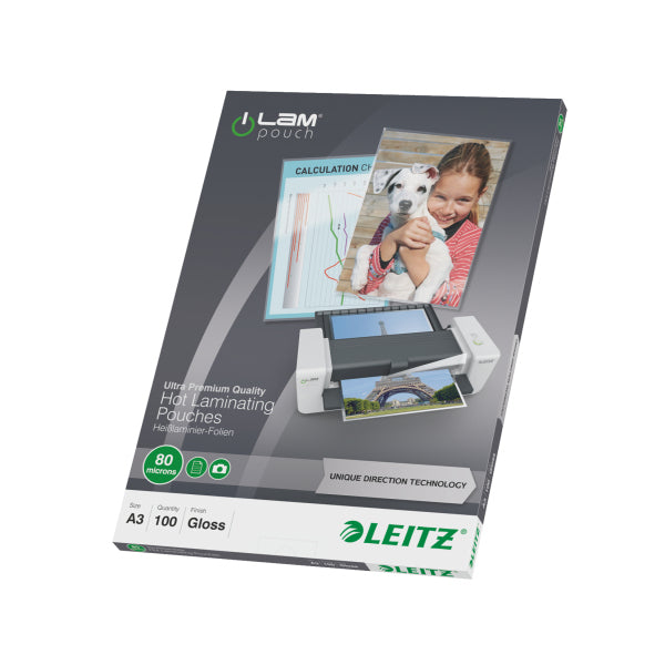 Leitz Laminierfolien A3, glänzend – 80 µm, 303 × 426 mm, 100 Stk.