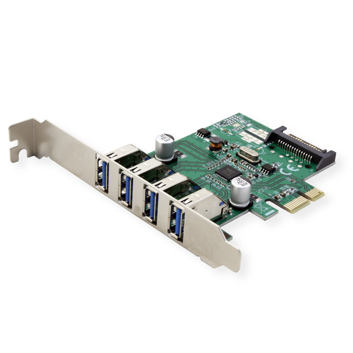 VALUE PCIe Steckkarte – 4× USB‑A, USB 3.2 Gen 1 (5 Gbit/s) – für Standard- und Low-Profile-Gehäuse
