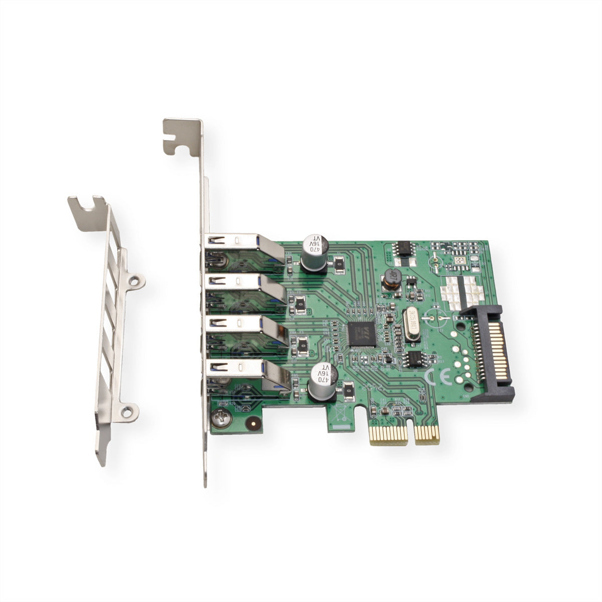 VALUE PCIe Steckkarte – 4× USB‑A, USB 3.2 Gen 1 (5 Gbit/s) – für Standard- und Low-Profile-Gehäuse
