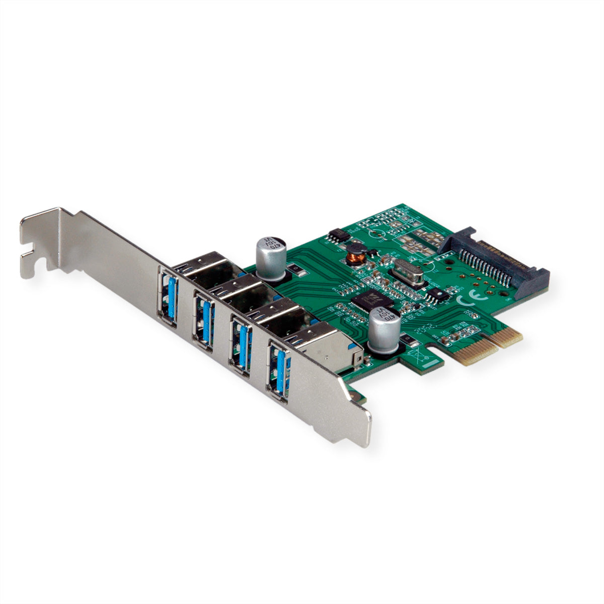 VALUE PCIe Steckkarte – 4× USB‑A, USB 3.2 Gen 1 (5 Gbit/s) – für Standard- und Low-Profile-Gehäuse