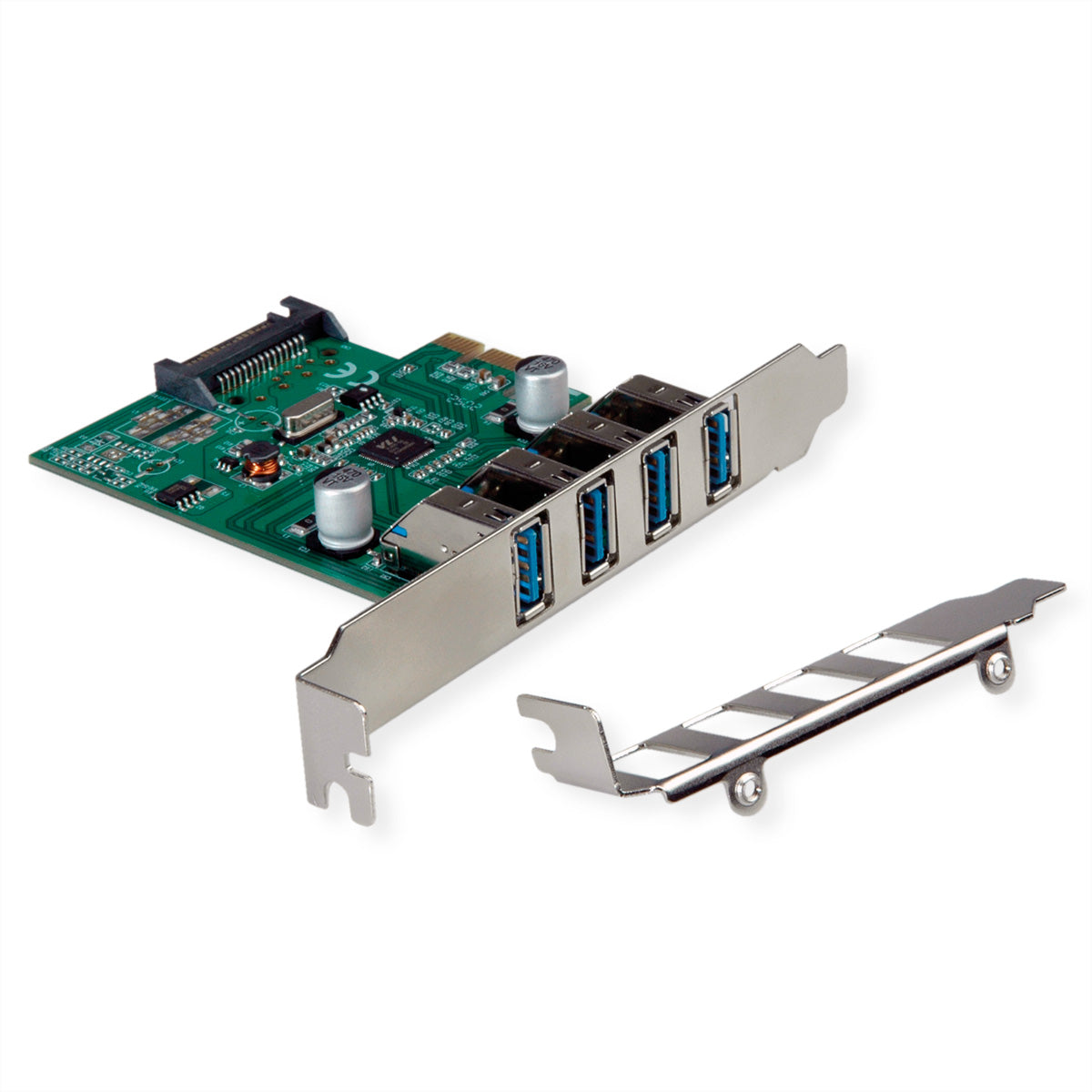 VALUE PCIe Steckkarte – 4× USB‑A, USB 3.2 Gen 1 (5 Gbit/s) – für Standard- und Low-Profile-Gehäuse