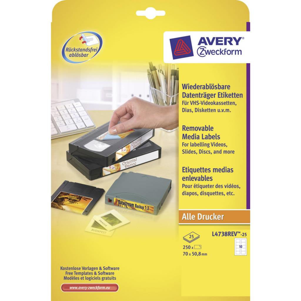 AVERY Zweckform – Etiketten A4 70 × 51 mm – Papier – permanent haftend – Laser/Inkjet – 10/Blatt, 25 Blätter