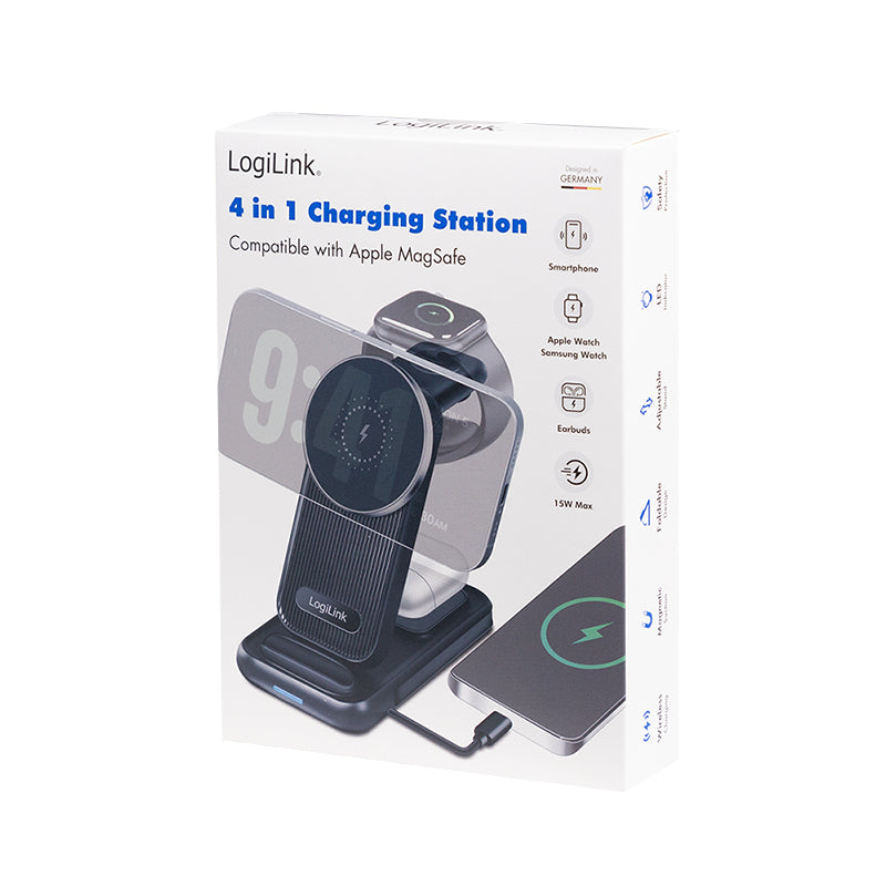 LogiLink PA0292 4-in-1 Ladeständer – MagSafe-kompatibel – 20,5 W – für iPhone/Apple Watch/AirPods – Schwarz