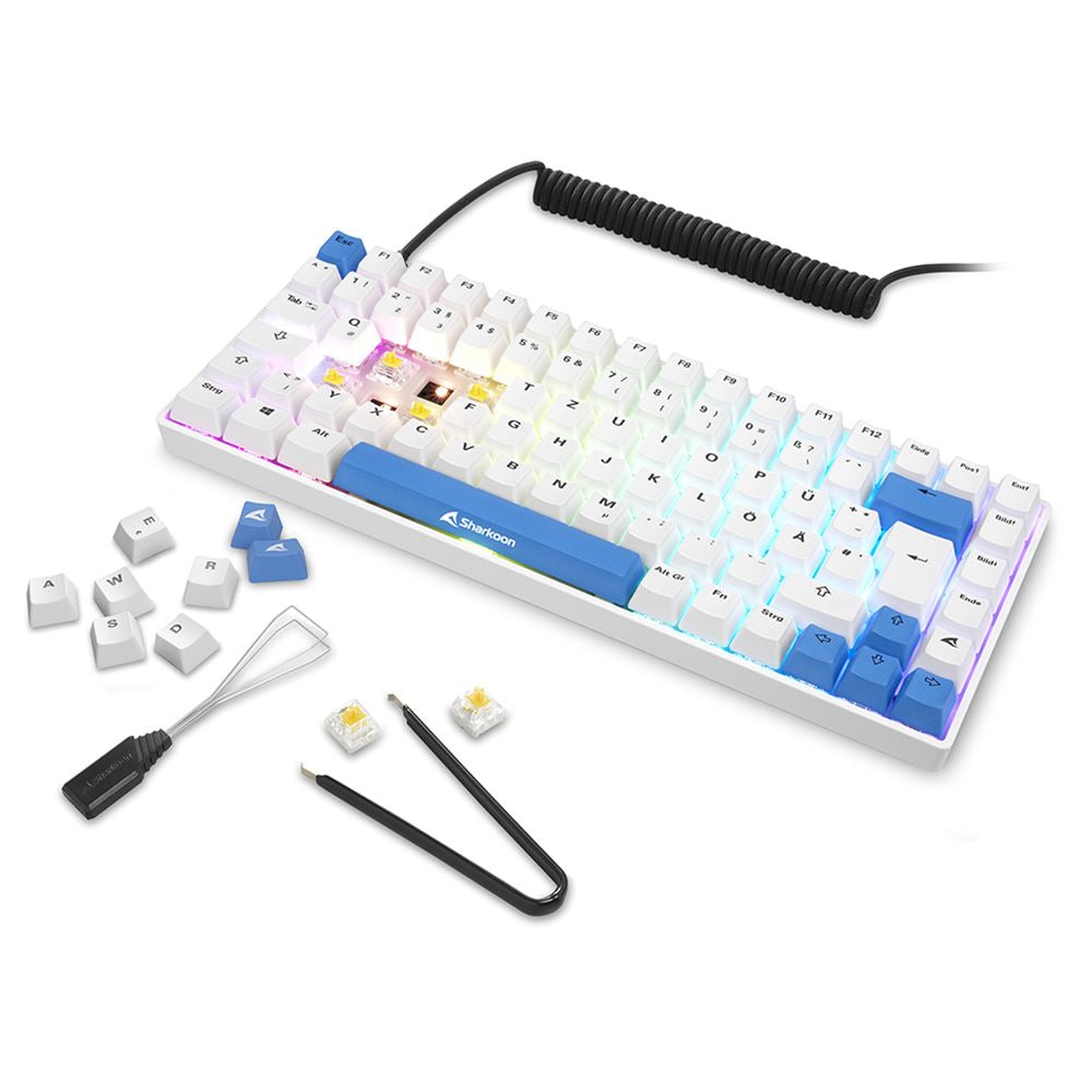 Sharkoon SKILLER SGK50 S3 PBT – Gaming-Tastatur 75% – Mechanisch, RGB – USB-C – QWERTZ (DE) – Weiss