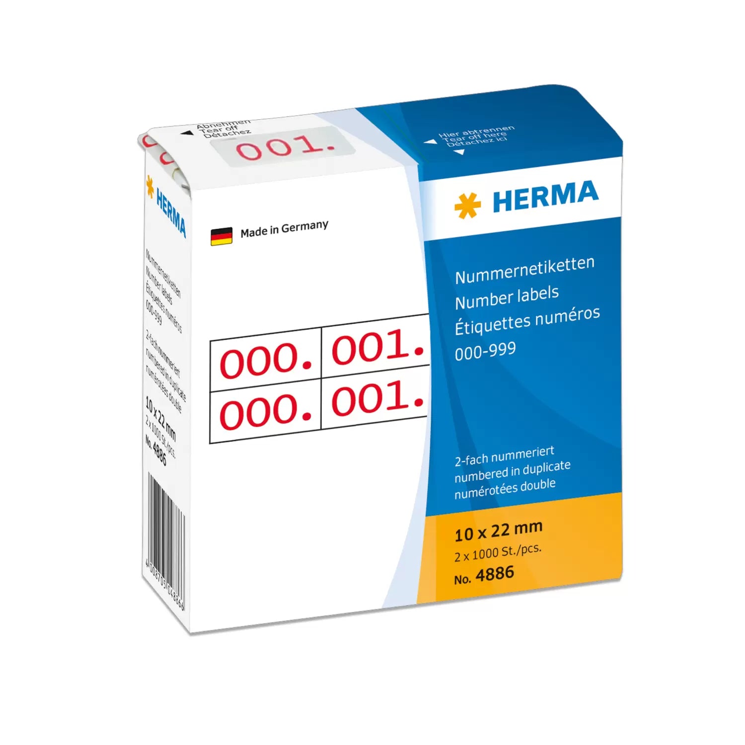 HERMA Schuletiketten – Motiv nummeriert 0–999 – 10 × 22 mm, 2000 Stk, Papier, permanent haftend