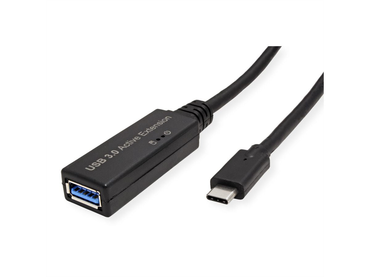 ROLINE USB-C Verlängerungskabel (Stecker auf Buchse) – USB 3.2 Gen 1 (5 Gbit/s) – 5 m – Aktiv – Schwarz