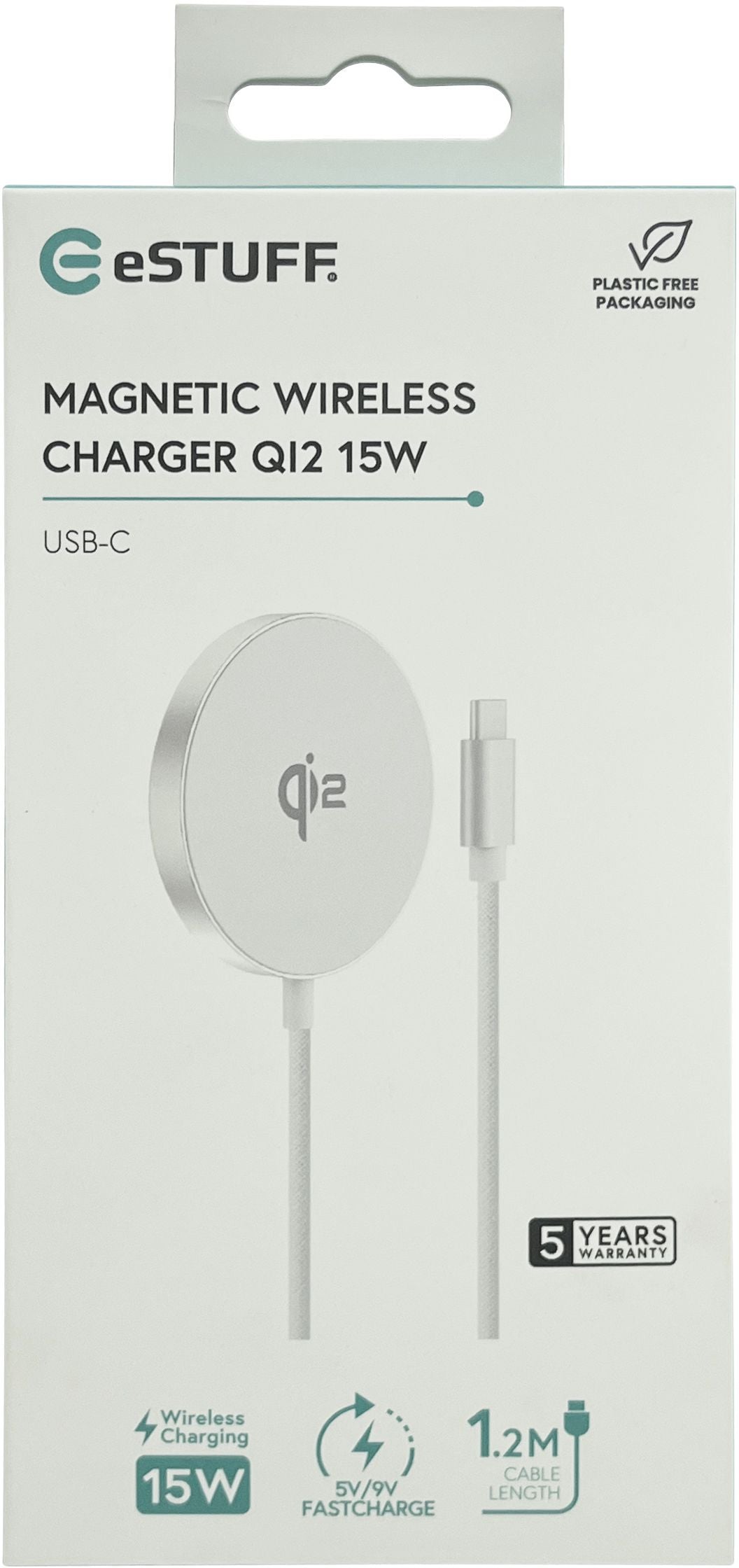 eSTUFF ES638300 Kabelloses Ladegerät 15 W – Qi2, magnetisch – 1,2 m Kabel, Aluminium/PC, LED-Anzeige