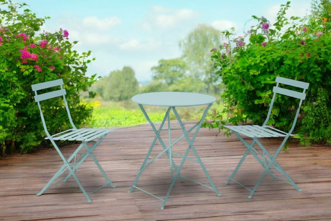 Dameco Bistro-Set 3-teilig mit 2 Stühlen – Türkis – Metall – Tisch 60 × 60 × 71 cm – klappbar – für draussen