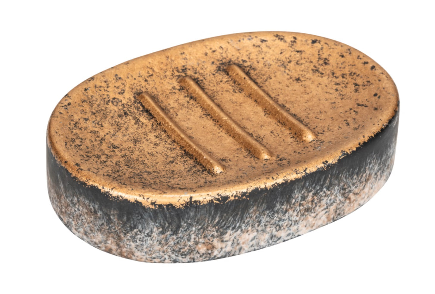 Wenko Seifenschale Lacona – 12×2,6×8,3 cm, Beton, Schwarz/Gold (oval)