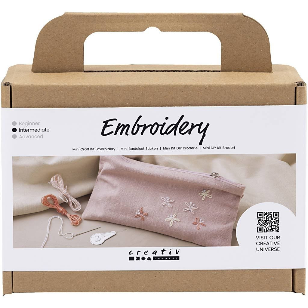 Creativ Company Mini Stick-Set für Kinder – ab 10 Jahren – Baumwolle, Rosa, mit Clutch, Stickgarn & Nadel