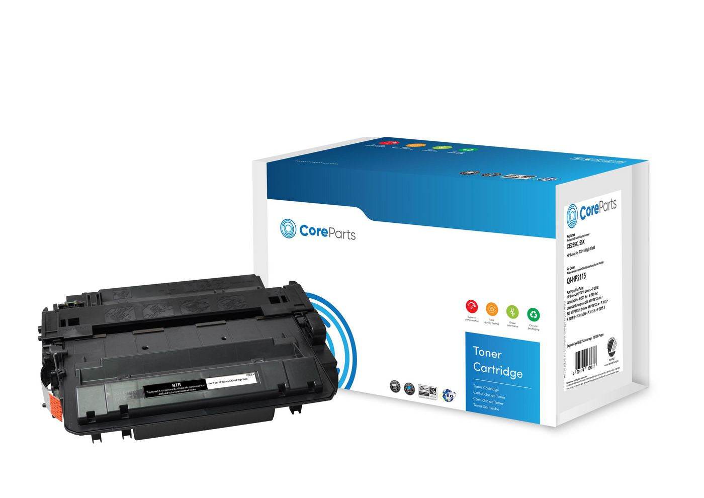 CoreParts Toner CE255X – Schwarz, 12500 Seiten – für HP LaserJet P3015