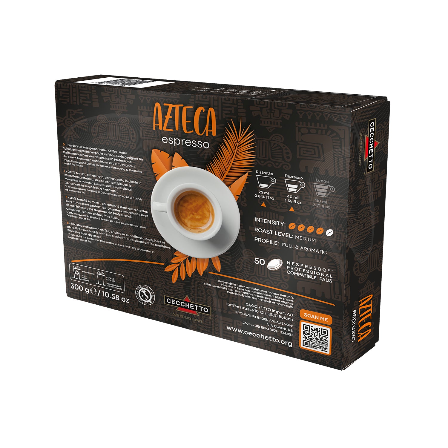 CECCHETTO Azteca Espresso 100% Arabica – Kaffeepads für Nespresso – Intensität 4, 50 Pads