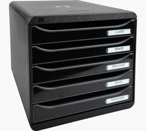 Exacompta BIG-BOX PLUS Schubladenbox – 5 Schubladen, schwarz, 347×278×271 mm