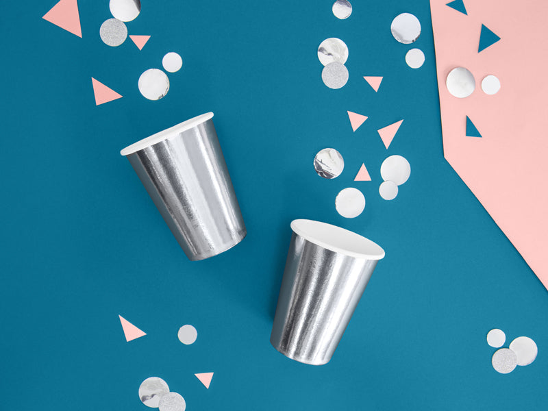 PartyDeco Becher, Papier/Karton – 2,2 dl, Silber – 6 Stk.