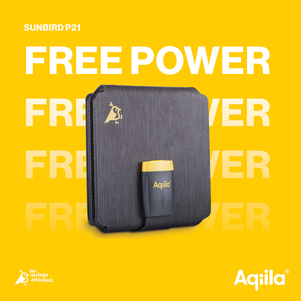 Aqiila Sunbird P21 Solarpanel-Ladegerät 20 W – USB-C×1, IP67, faltbar – für Camping – schwarz/gelb