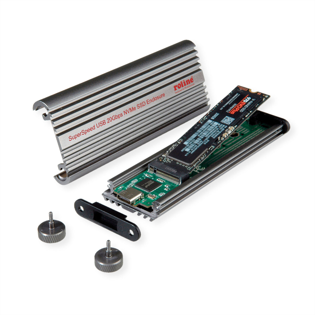 ROLINE Externes M.2 NVMe SSD-Gehäuse – 1-Bay – USB 3.2 Gen2x2, USB Typ-C, für M.2 2230–2280 (M-Key, NVMe)